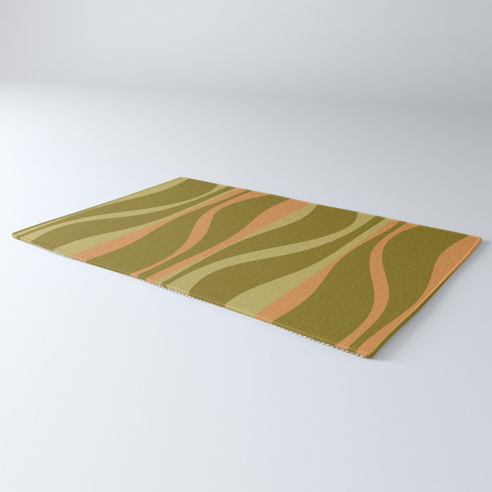 Mid Century Modern Retro Lounge Striped Ogee Pattern Avocado Green and Cantaloupe Orange Rug Gallery Image 3