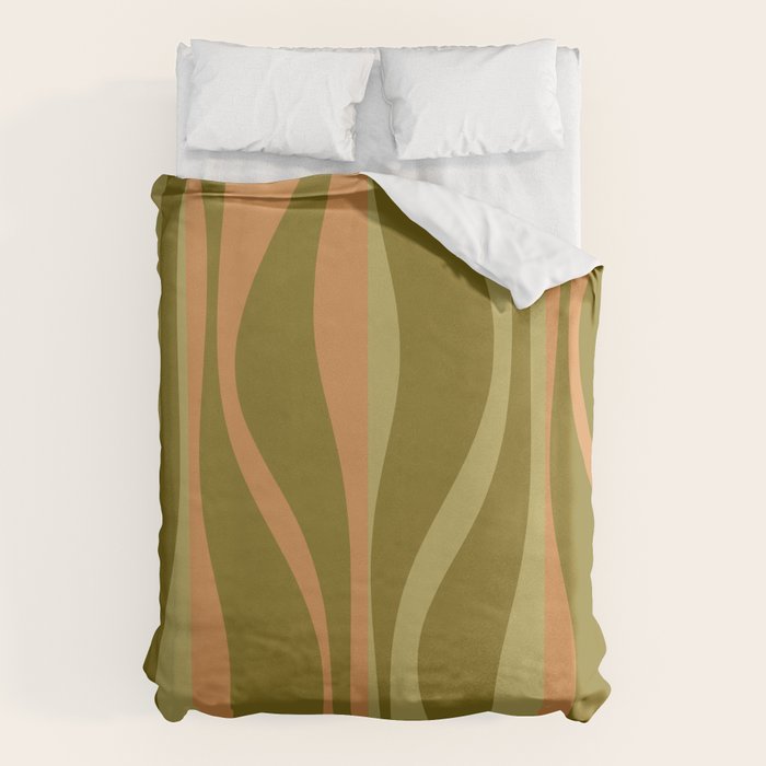 Mid Century Modern Retro Lounge Striped Ogee Pattern Avocado Green and Cantaloupe Orange Duvet Cover Gallery Image 6