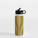 Mid Century Modern Retro Lounge Striped Ogee Pattern Avocado Green and Cantaloupe Orange Water Bottle Gallery Image 1
