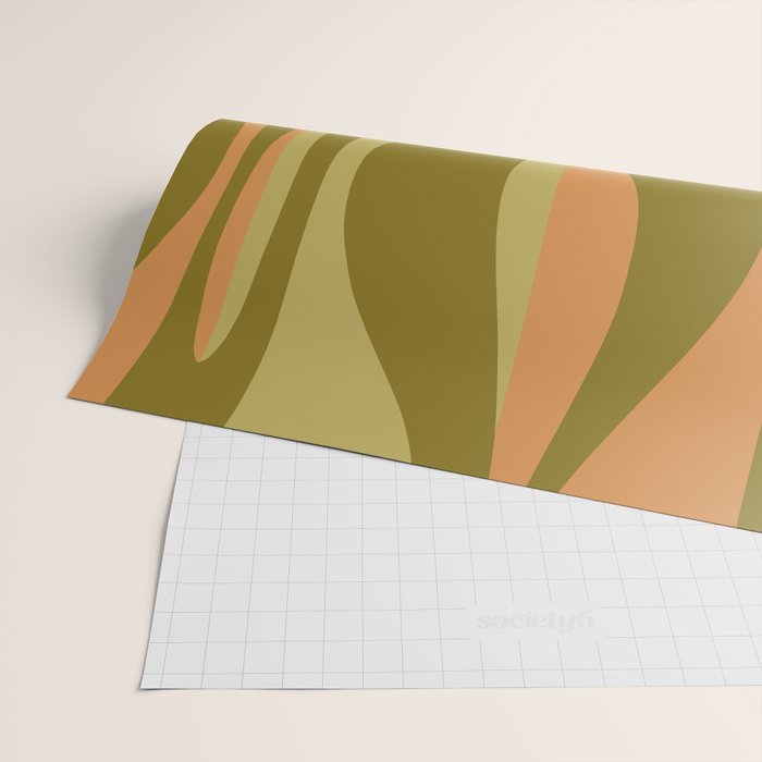 Mid Century Modern Retro Lounge Striped Ogee Pattern Avocado Green and Cantaloupe Orange Wrapping Paper Gallery Image 2