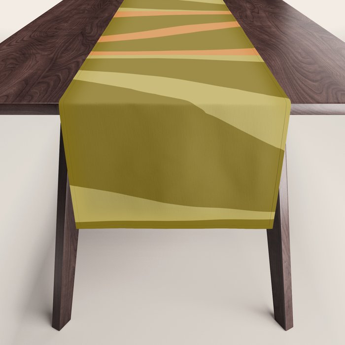 Mid Century Modern Retro Lounge Striped Ogee Pattern Avocado Green and Cantaloupe Orange Table Runner Gallery Image 1