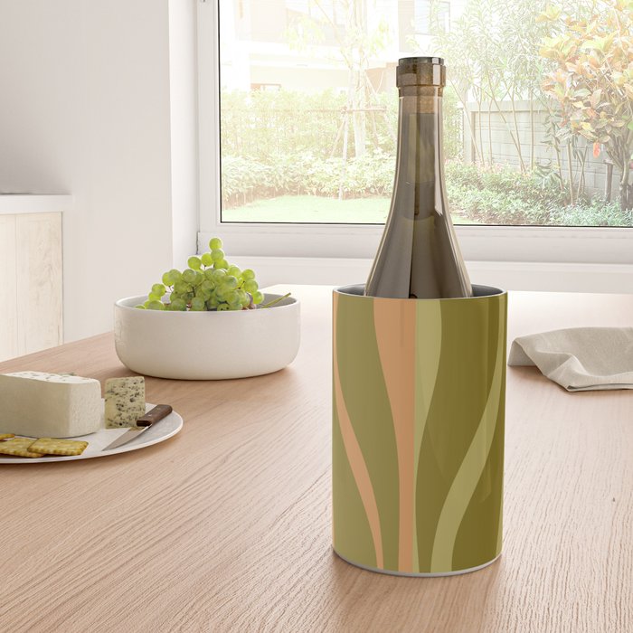 Mid Century Modern Retro Lounge Striped Ogee Pattern Avocado Green and Cantaloupe Orange Wine Chiller Gallery Image 4