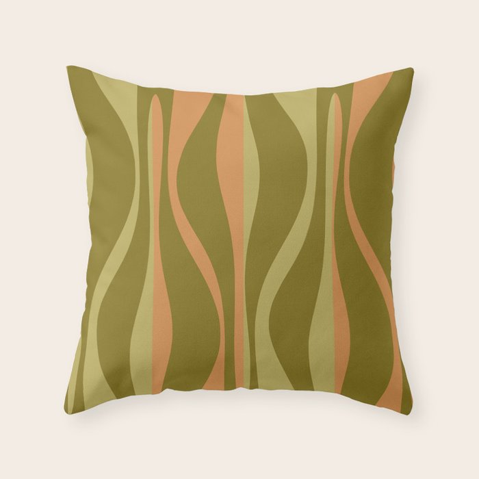 Mid Century Modern Retro Lounge Striped Ogee Pattern Avocado Green and Cantaloupe Orange Throw Pillow Gallery Image 6