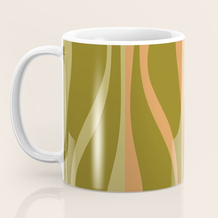 Mid Century Modern Retro Lounge Striped Ogee Pattern Avocado Green and Cantaloupe Orange Coffee Mug Gallery Image 3