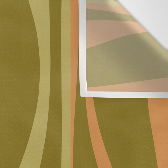 Mid Century Modern Retro Lounge Striped Ogee Pattern Avocado Green and Cantaloupe Orange Wall Tapestry Gallery Image 3