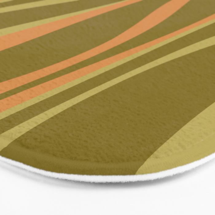 Mid Century Modern Retro Lounge Striped Ogee Pattern Avocado Green and Cantaloupe Orange Bath Mat Gallery Image 3