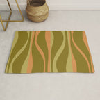 Mid Century Modern Retro Lounge Striped Ogee Pattern Avocado Green and Cantaloupe Orange Rug Gallery Image 1