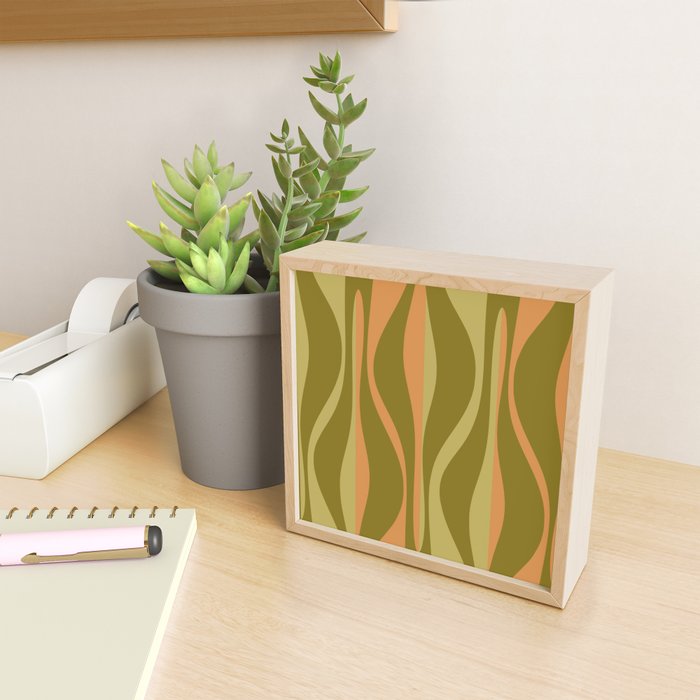 Mid Century Modern Retro Lounge Striped Ogee Pattern Avocado Green and Cantaloupe Orange Mini Art Print Gallery Image 2