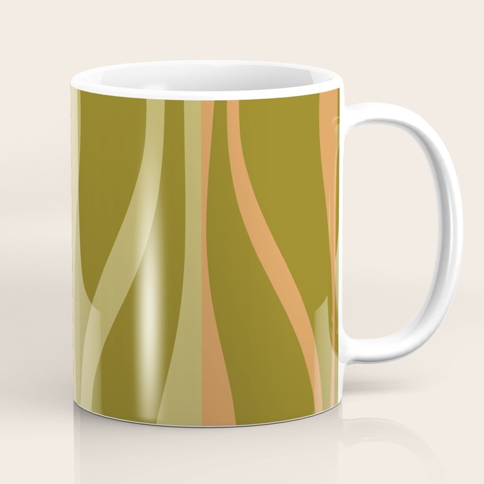Mid Century Modern Retro Lounge Striped Ogee Pattern Avocado Green and Cantaloupe Orange Coffee Mug Gallery Image 1