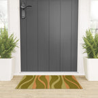 Mid Century Modern Retro Lounge Striped Ogee Pattern Avocado Green and Cantaloupe Orange Welcome Mat Gallery Image 3