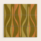 Mid Century Modern Retro Lounge Striped Ogee Pattern Avocado Green and Cantaloupe Orange Wood Wall Art Gallery Image 1