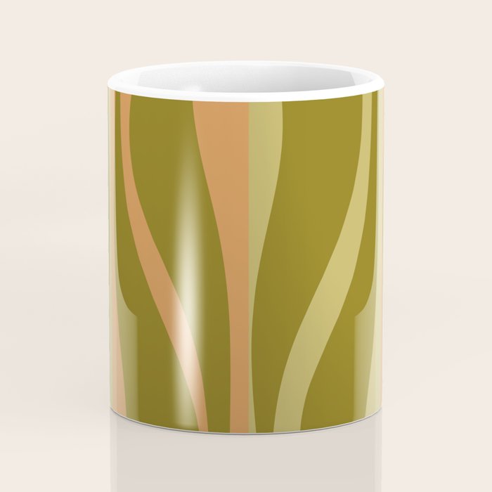 Mid Century Modern Retro Lounge Striped Ogee Pattern Avocado Green and Cantaloupe Orange Coffee Mug Gallery Image 4