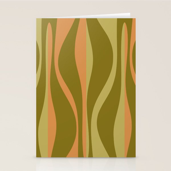 Mid Century Modern Retro Lounge Striped Ogee Pattern Avocado Green and Cantaloupe Orange Stationery Card Gallery Image 2