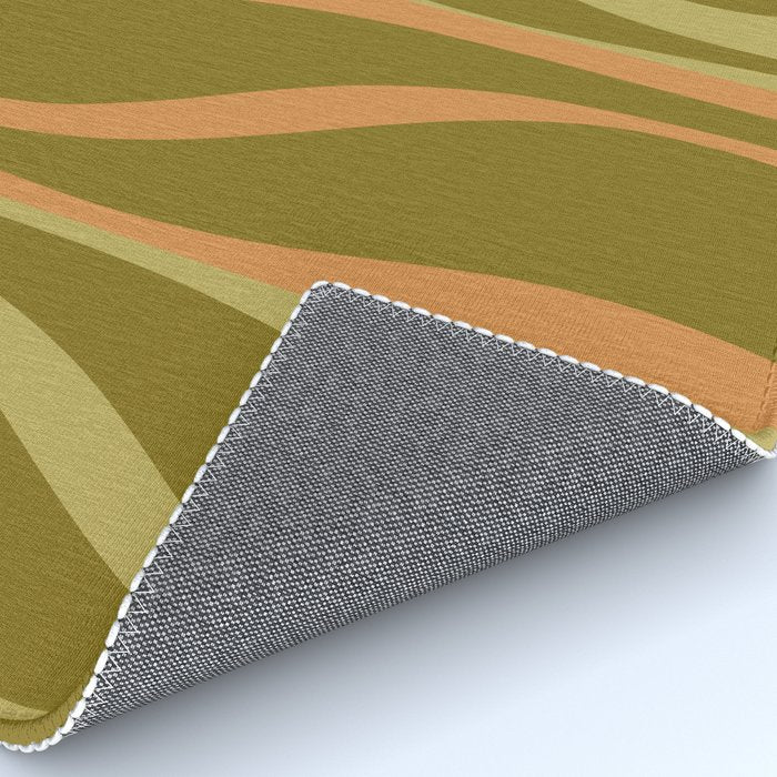 Mid Century Modern Retro Lounge Striped Ogee Pattern Avocado Green and Cantaloupe Orange Rug Gallery Image 4