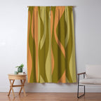 Mid Century Modern Retro Lounge Striped Ogee Pattern Avocado Green and Cantaloupe Orange Window Curtain Gallery Image 5