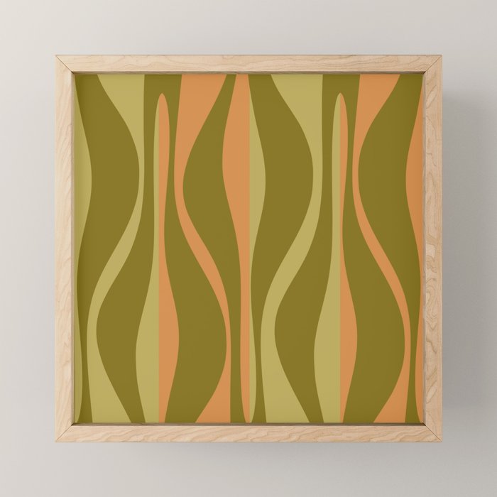 Mid Century Modern Retro Lounge Striped Ogee Pattern Avocado Green and Cantaloupe Orange Mini Art Print Gallery Image 1