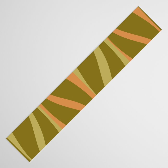 Mid Century Modern Retro Lounge Striped Ogee Pattern Avocado Green and Cantaloupe Orange Table Runner Gallery Image 3