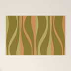 Mid Century Modern Retro Lounge Striped Ogee Pattern Avocado Green and Cantaloupe Orange Welcome Mat Gallery Image 1