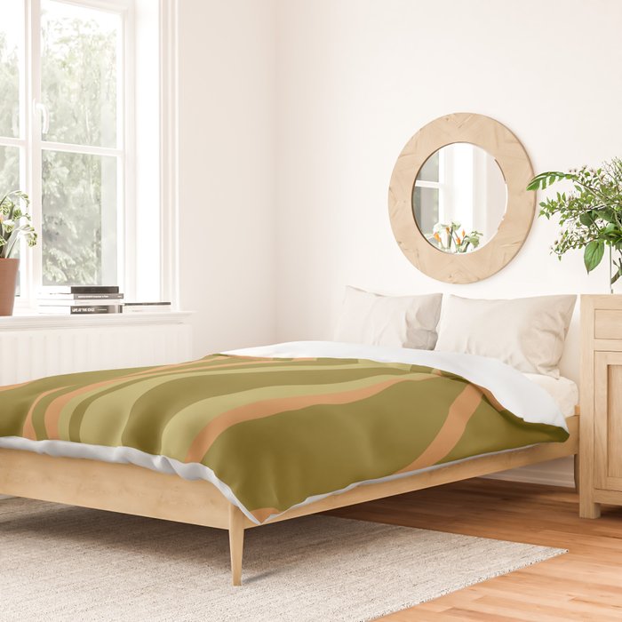 Mid Century Modern Retro Lounge Striped Ogee Pattern Avocado Green and Cantaloupe Orange Duvet Cover Gallery Image 2