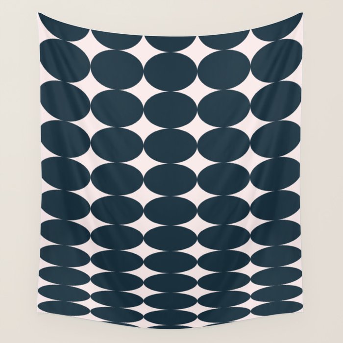Retro Round Pattern - Dark Blue Wall Tapestry Gallery Image 4