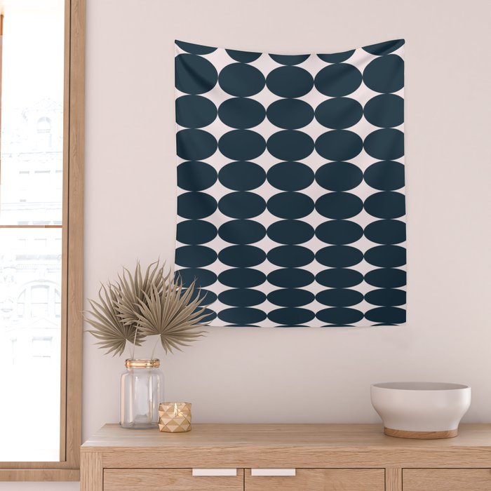 Retro Round Pattern - Dark Blue Wall Tapestry Gallery Image 2