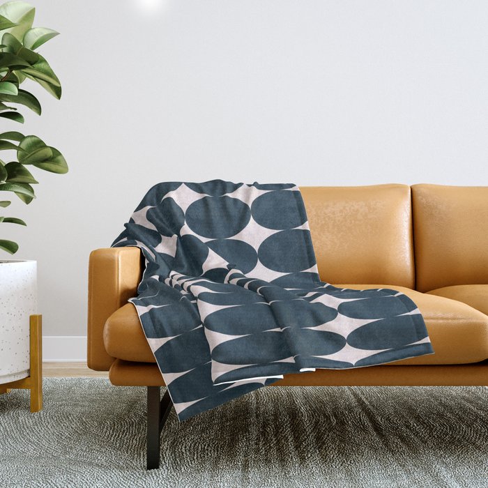 Retro Round Pattern - Dark Blue Throw Blanket Gallery Image 1
