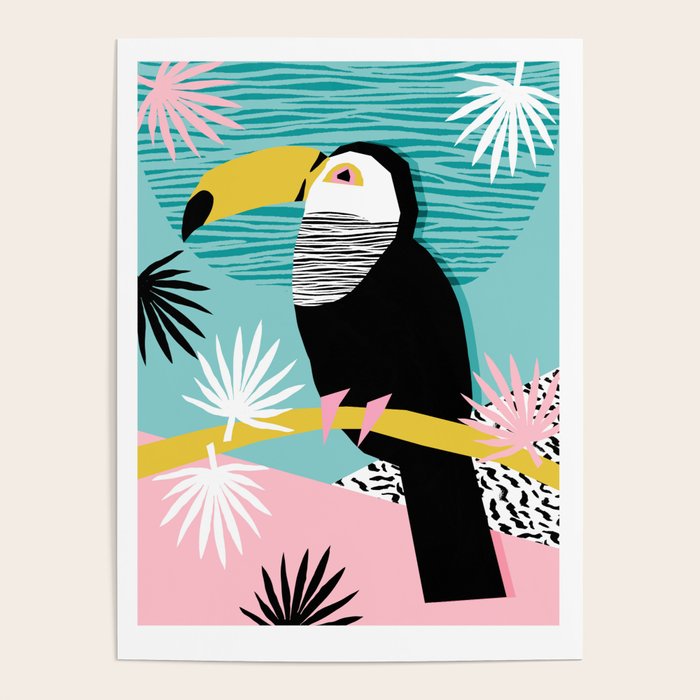 Loopy - wacka designs abstract bird toucan tropical memphis throwback retro neon 1980s style pop art Poster Gallery Image 4