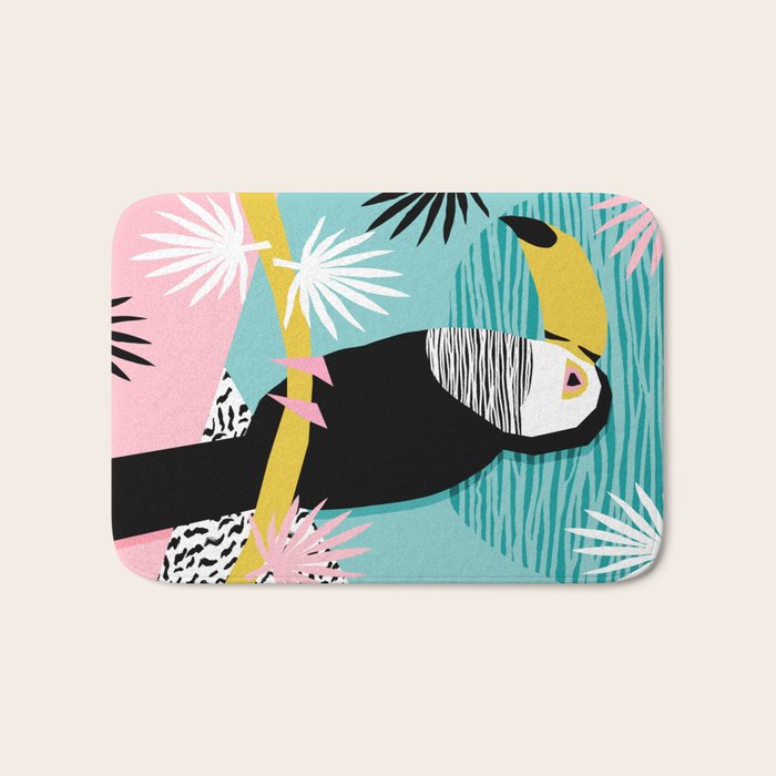 Loopy - wacka designs abstract bird toucan tropical memphis throwback retro neon 1980s style pop art Bath Mat Gallery Image 1