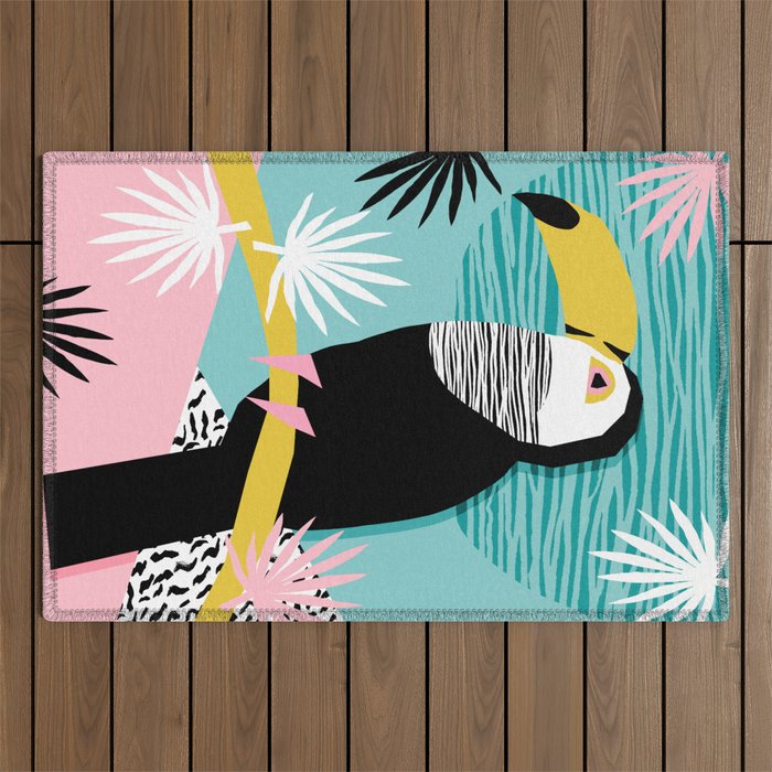 Loopy - wacka designs abstract bird toucan tropical memphis throwback retro neon 1980s style pop art Outdoor Rug Gallery Image 1