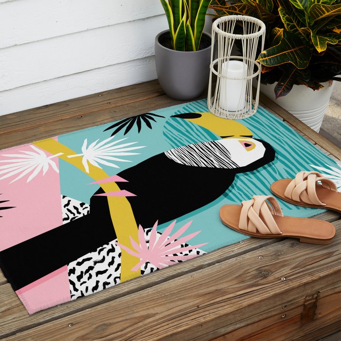 Loopy - wacka designs abstract bird toucan tropical memphis throwback retro neon 1980s style pop art Outdoor Rug Gallery Image 2
