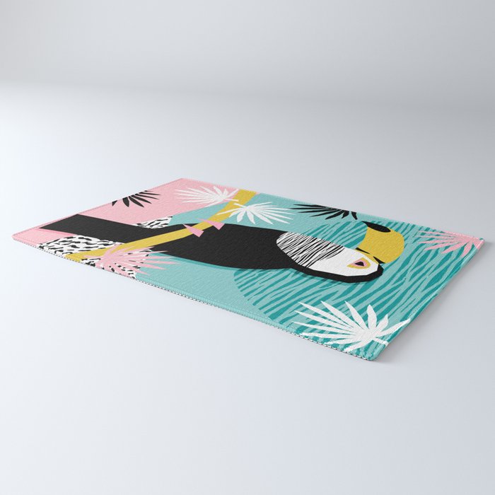 Loopy - wacka designs abstract bird toucan tropical memphis throwback retro neon 1980s style pop art Rug Gallery Image 3