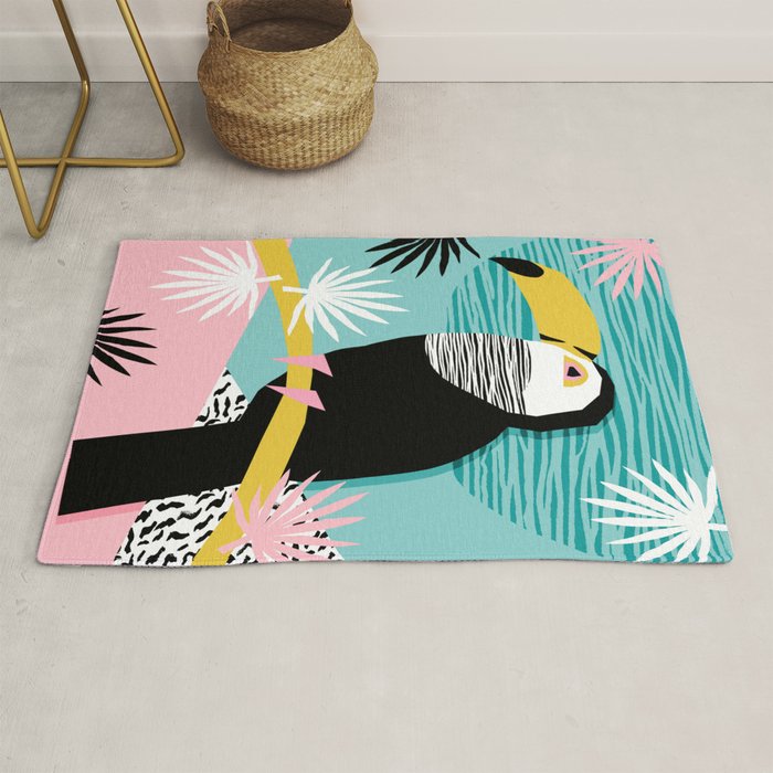 Loopy - wacka designs abstract bird toucan tropical memphis throwback retro neon 1980s style pop art Rug Gallery Image 1