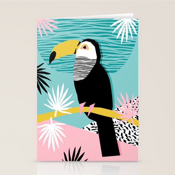 Loopy - wacka designs abstract bird toucan tropical memphis throwback retro neon 1980s style pop art Stationery Card Gallery Image 1
