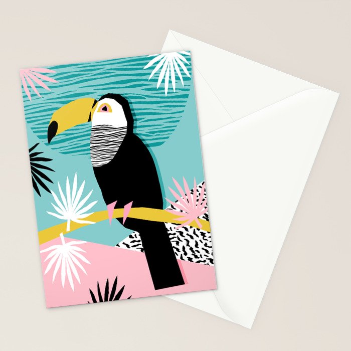 Loopy - wacka designs abstract bird toucan tropical memphis throwback retro neon 1980s style pop art Stationery Card Gallery Image 2