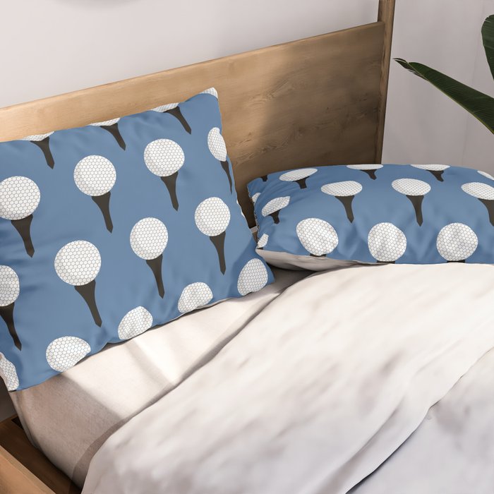 Golf Ball & Tee Pattern (Blue) Pillow Sham Gallery Image 2