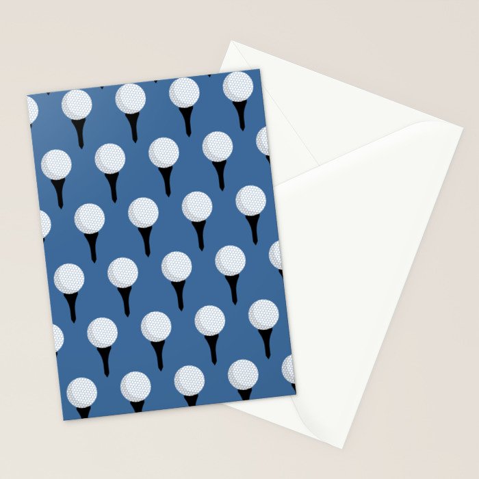 Golf Ball & Tee Pattern (Blue) Stationery Card Gallery Image 2