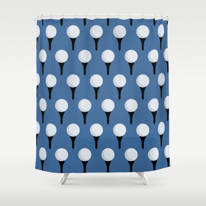 Golf Ball & Tee Pattern (Blue) Shower Curtain Gallery Image 1