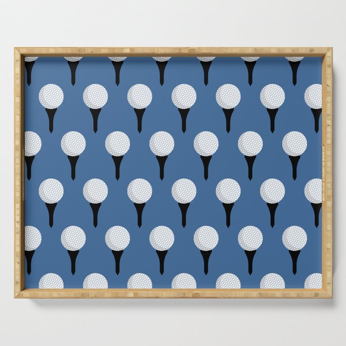 Golf Ball & Tee Pattern (Blue) Serving Tray Gallery Image 1