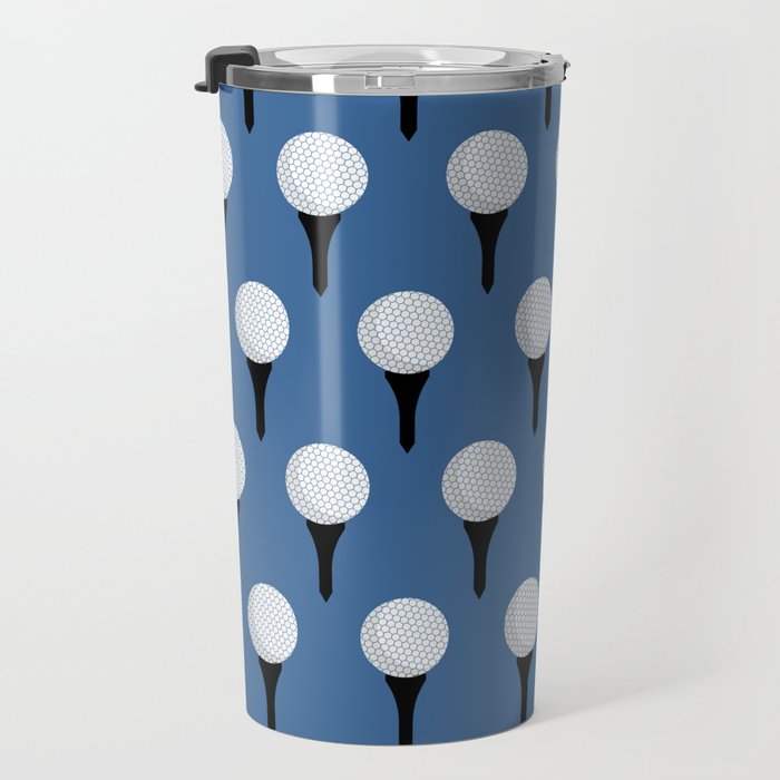 Golf Ball & Tee Pattern (Blue) Travel Mug Gallery Image 3
