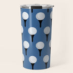 Golf Ball & Tee Pattern (Blue) Travel Mug Gallery Image 1
