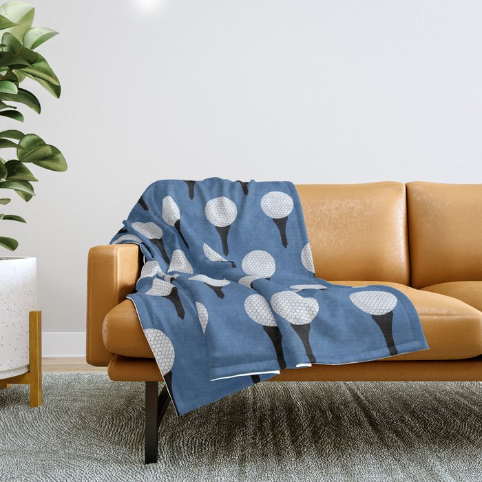 Golf Ball & Tee Pattern (Blue) Throw Blanket Gallery Image 1
