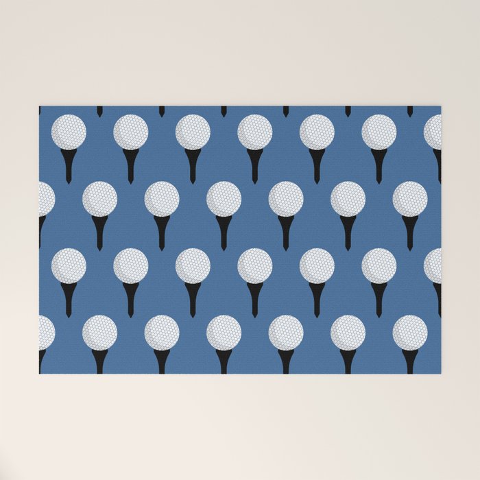 Golf Ball & Tee Pattern (Blue) Welcome Mat Gallery Image 1