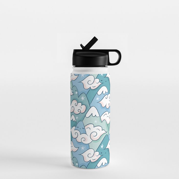 Cute mountains in clouds Water Bottle