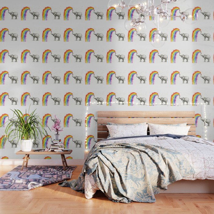 Baby Elephant Spraying Rainbow Wallpaper Gallery Image 1