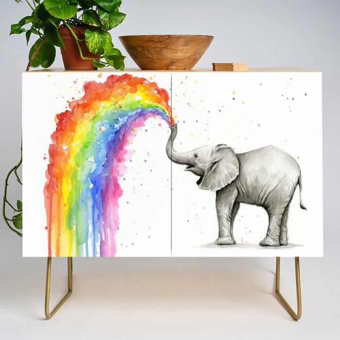 Baby Elephant Spraying Rainbow Credenza Gallery Image 1