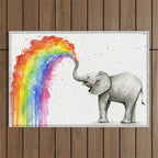 Baby Elephant Spraying Rainbow Outdoor Rug Gallery Image 1