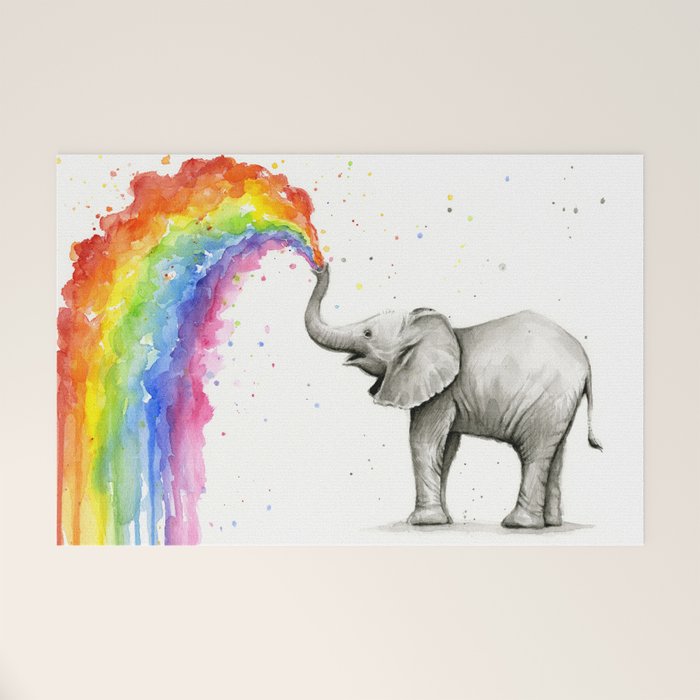 Baby Elephant Spraying Rainbow Welcome Mat Gallery Image 1