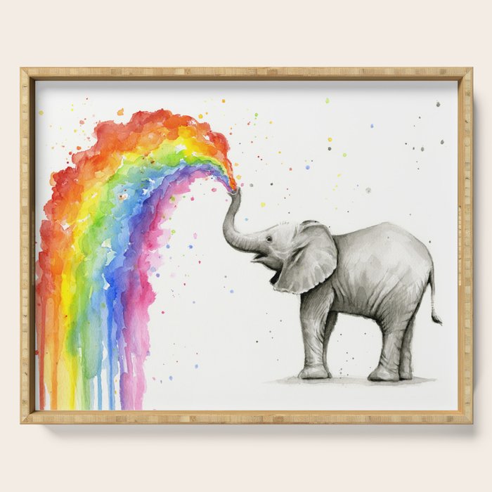 Baby Elephant Spraying Rainbow Serving Tray Gallery Image 1
