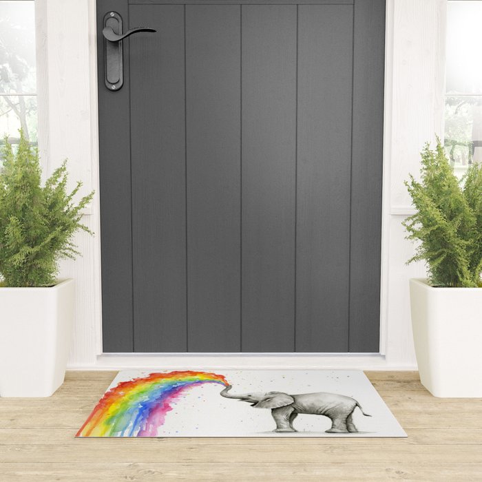 Baby Elephant Spraying Rainbow Welcome Mat Gallery Image 3