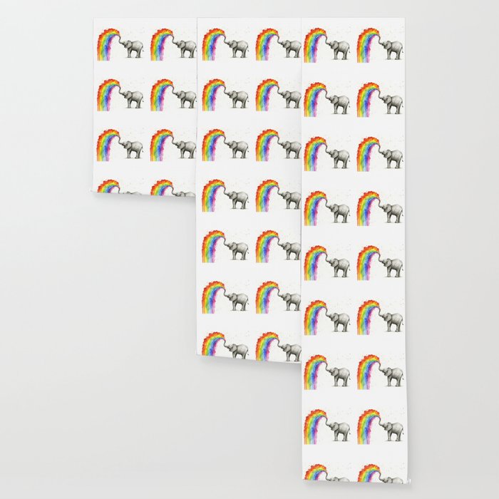 Baby Elephant Spraying Rainbow Wallpaper Gallery Image 3